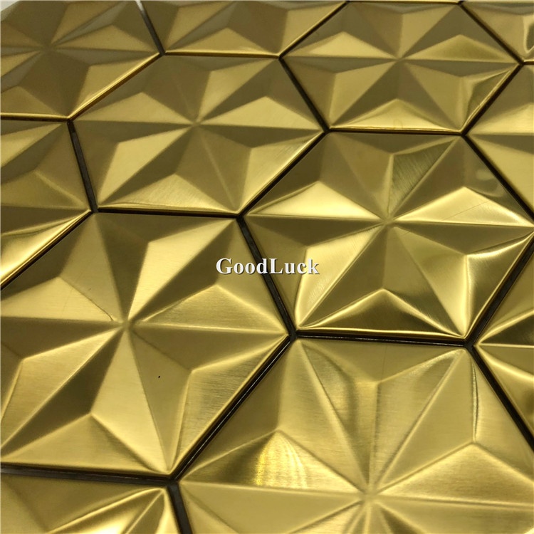 Sechseck 3D-Effekt Edelstahl Gold Metall Mosaik Backsplash Wandfliese