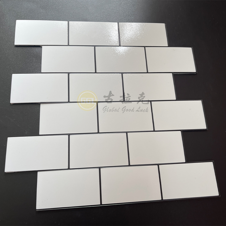 White Brick Shape Self-Adhesive Mosaic Tile – Minimalist Wall Decoration for Kitchen, Restaurant and Hotel Interiors