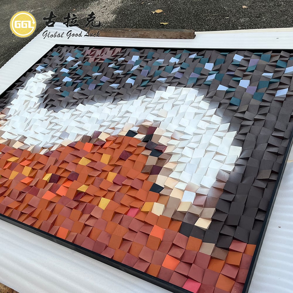 Custom 3D Color Gradient Wood Mosaic Wall Art