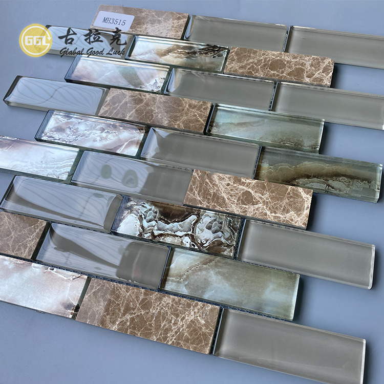 Naturmarmor Mix Glas Kristall Streifenform Glasmosaik Küchenwandfliese