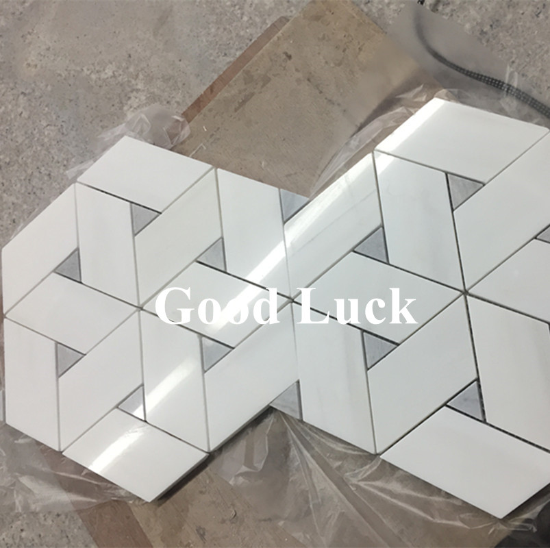 Hexagon Mosaic Unique Mosaic Tile White Natural Marble Mosaic Tile pour Décor