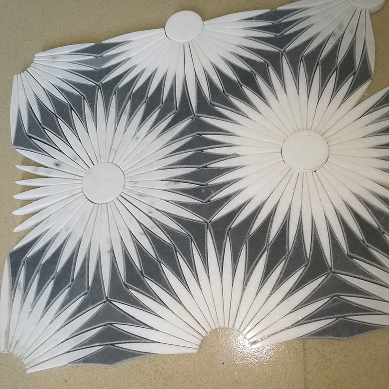 گل خورشید شکل سنگ مرمر الگوی آب پرتاب موزاییک Backsplash کاشی