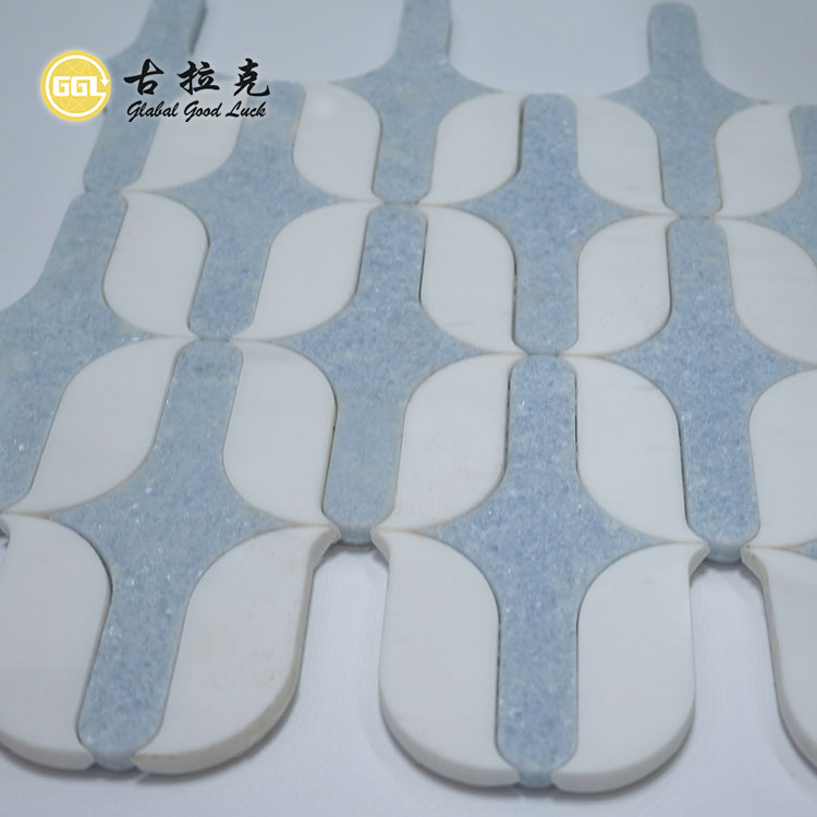 Unieke Vorm Marble Parquet Kenmerk Waterjet Mozaïek Vir Muur Vloertegel