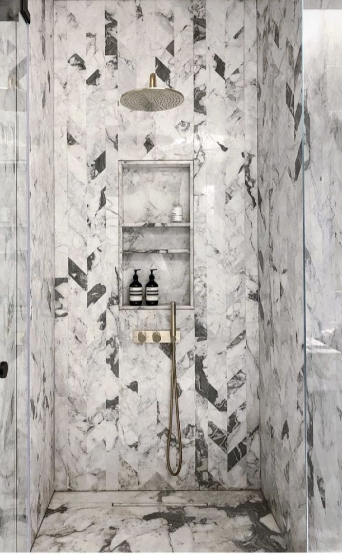 Marble mosaic bathroom feature wall
