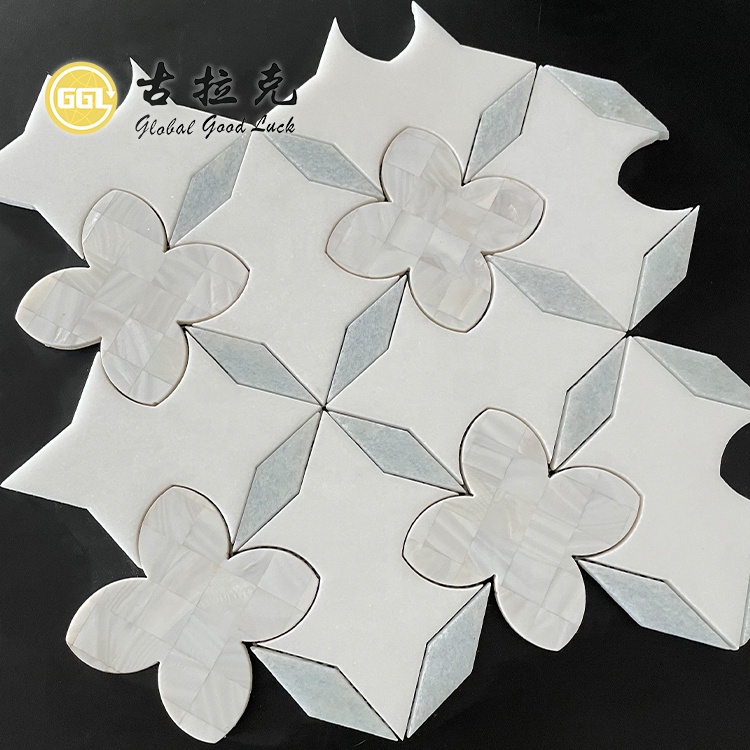Blom Mozaïek Natuurlike Skulp Mother Of Pearl Waterjet Marmelteël
