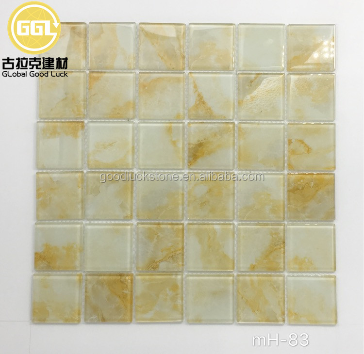 Goldfarben Kristallglas Quadratform Mosaikfliesen für Badezimmer Wanddekoration