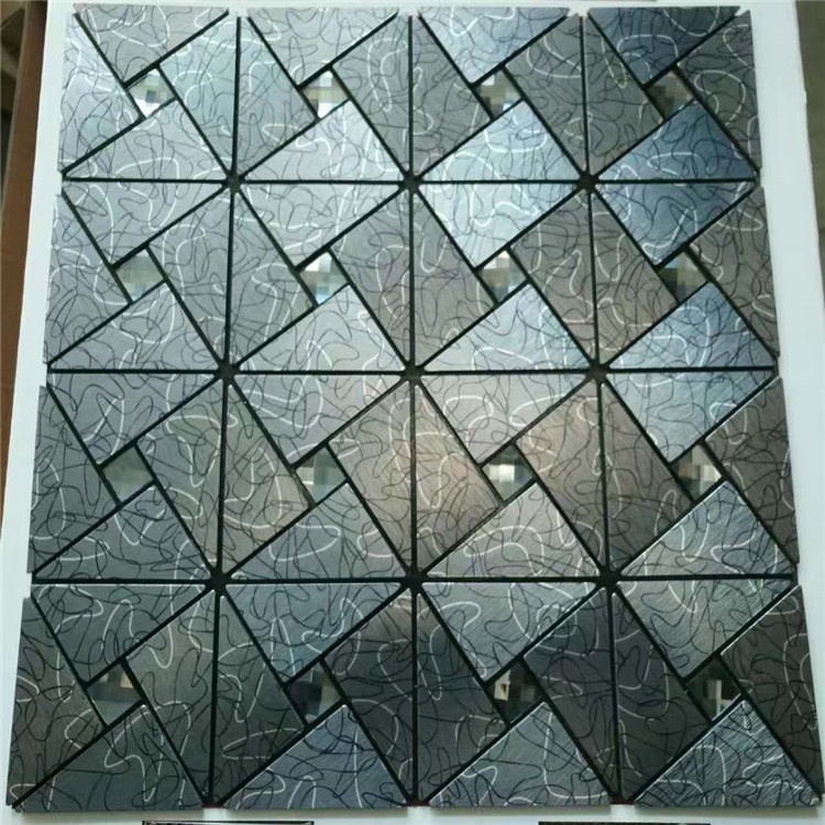 Azulejo de mosaico de metal inoxidable con incrustación de vidrio para salpicadero de fondo de TV