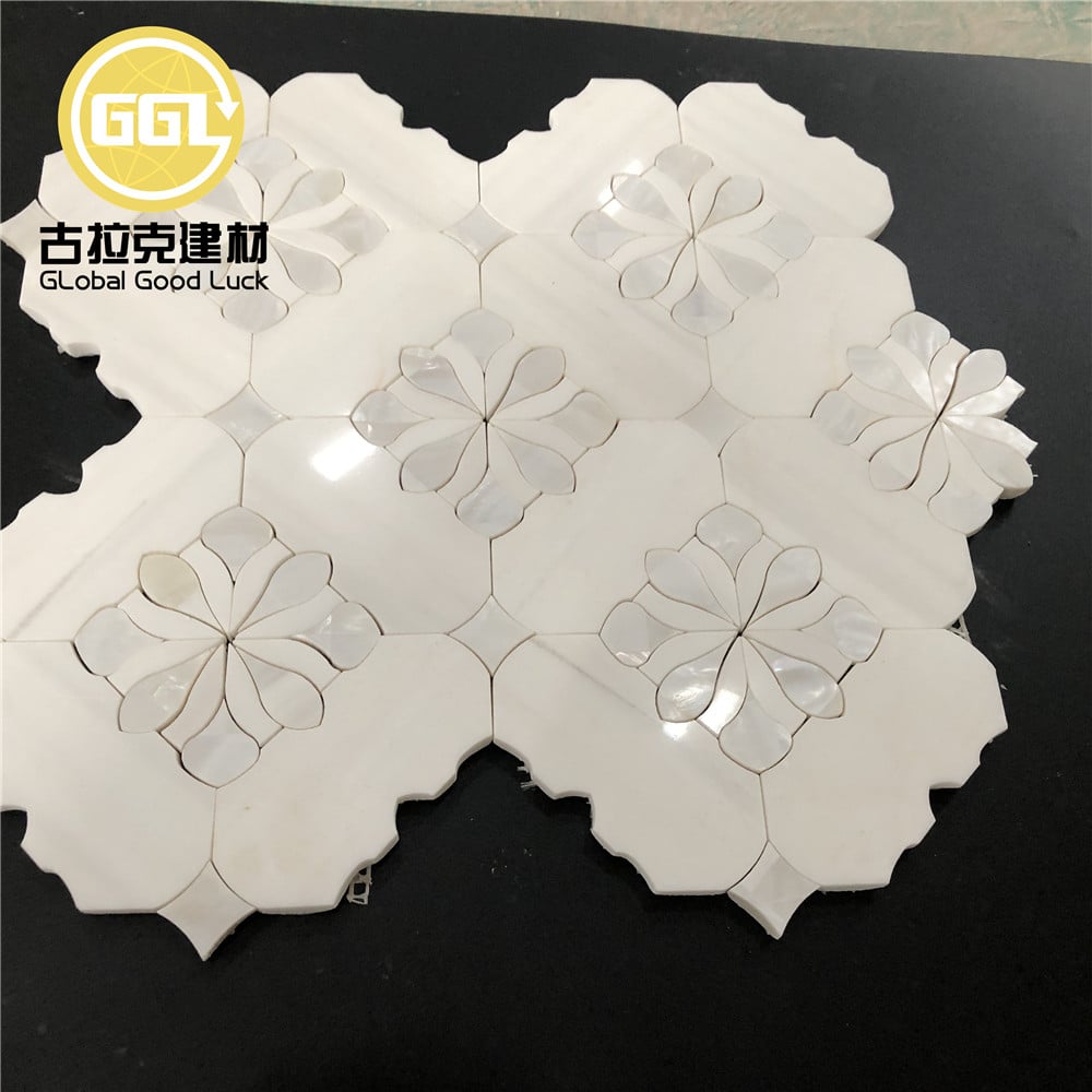 Blom Vorm Mother of Pearl Gemengde Dolomit Wit Marmel Waterjet Mozaïekteël
