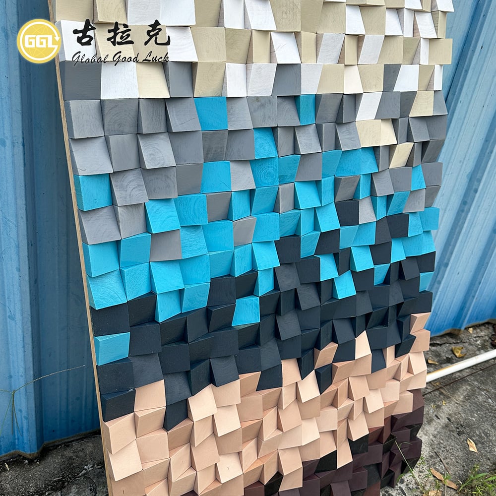 Custom Abstract 3D Wood Mosaic Art Mural Handmade Wooden Wall Panel