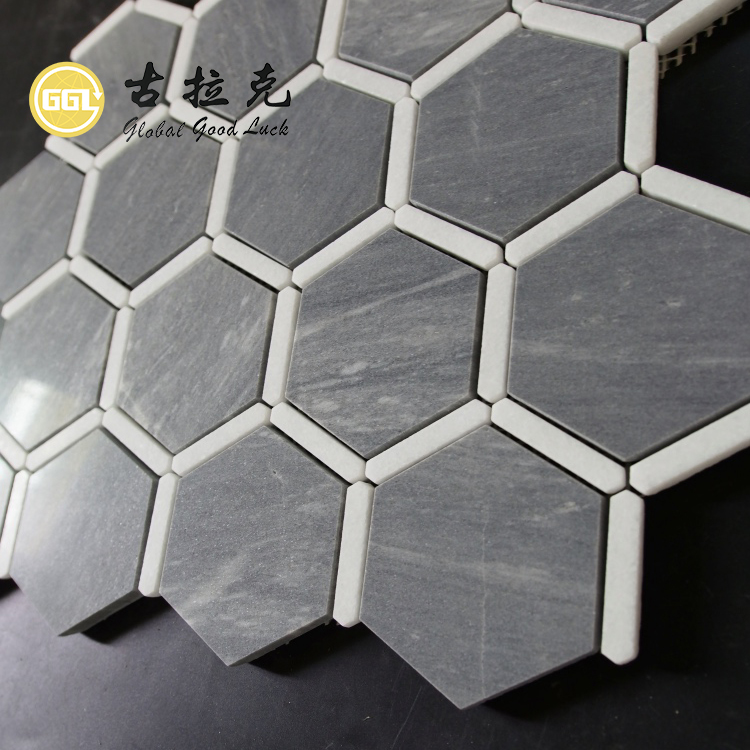 Azulejo de mosaico hexagonal de mármol Modern Grey Mix White para salpicadero de cocina