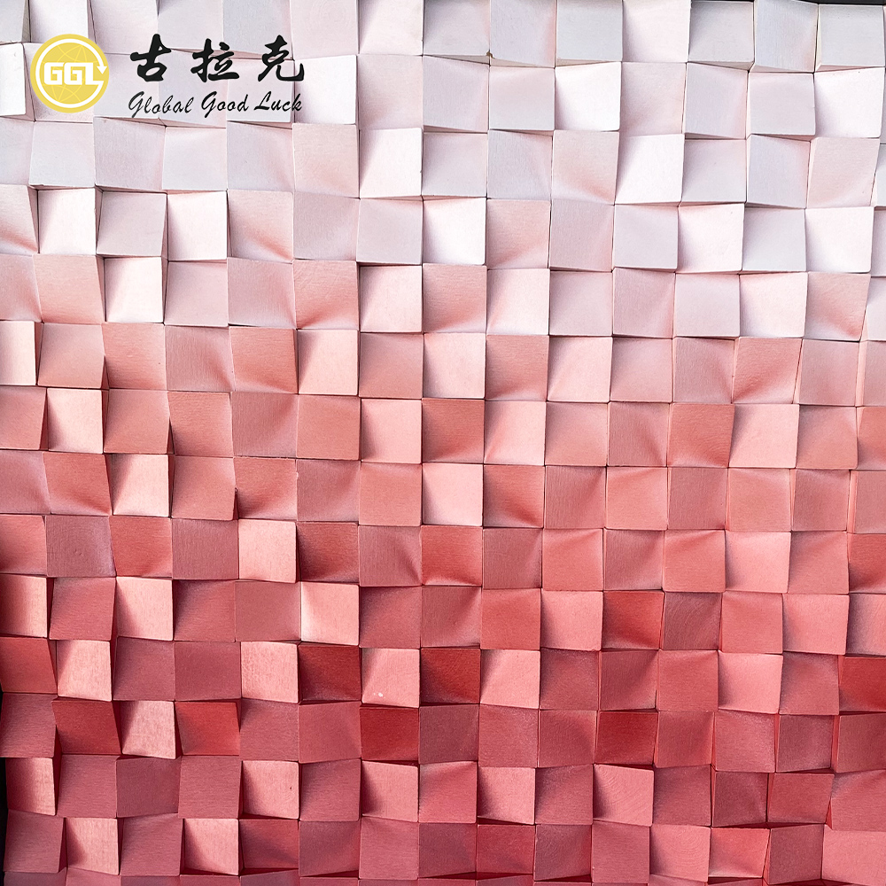 Handmade 3D Pink Gradient Wood Mosaic Mural