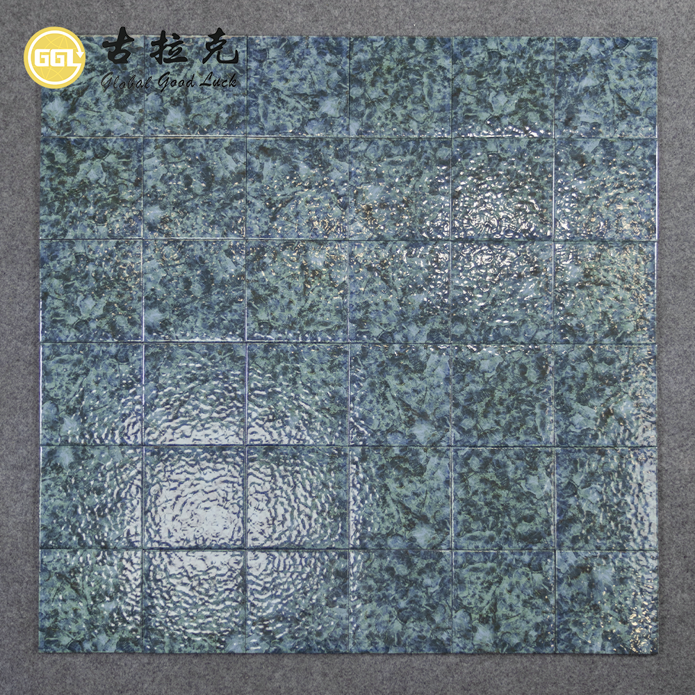 Blue Green Stone Look Square Ceramic Tiles for Pool & Interior Projects