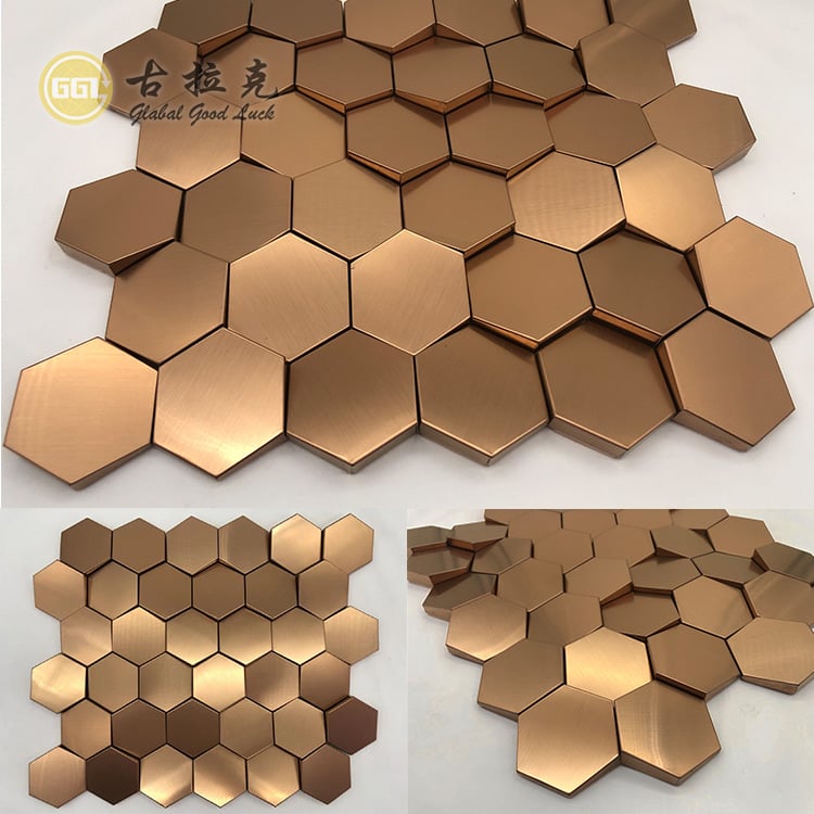 Sechseck Mosaik Edelstahl Metall Mosaik Goldene Bürstenmosaiken Wanddekoration