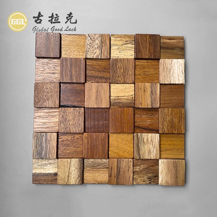 3D Square Wood Mosaic Tiles – Natural Wooden Block Wall Panels