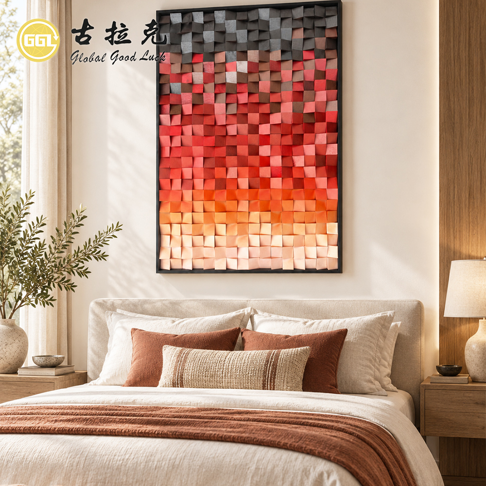 Handmade 3D Gradient Wood Mosaic Mural