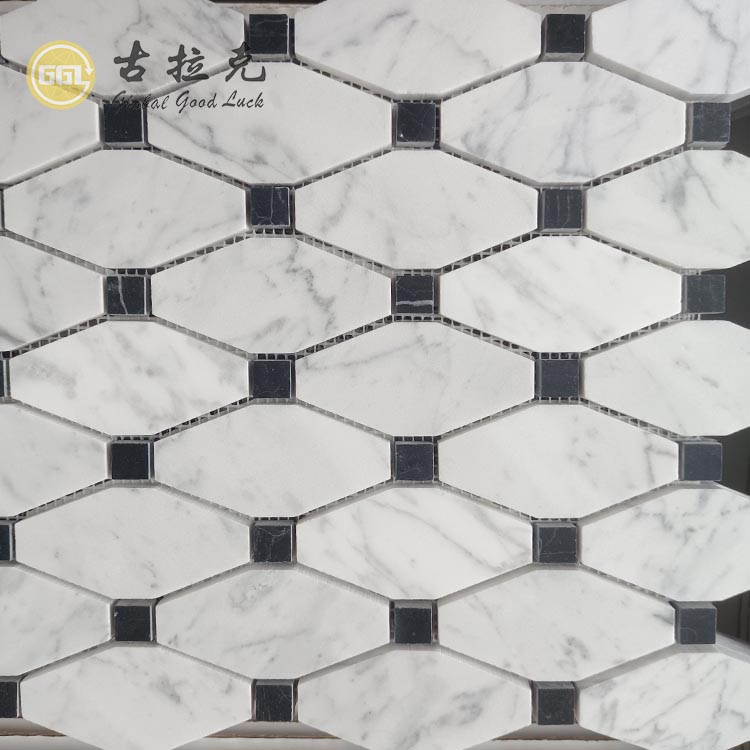 Carrara-Weiß-Marmor mit schwarzen Punkten Mosaik für Heimwanddekorkacheln