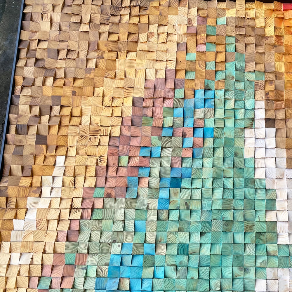 Custom 3D Color Gradient Wood Mosaic Wall Art Mural for Home Wall Panel Decoration