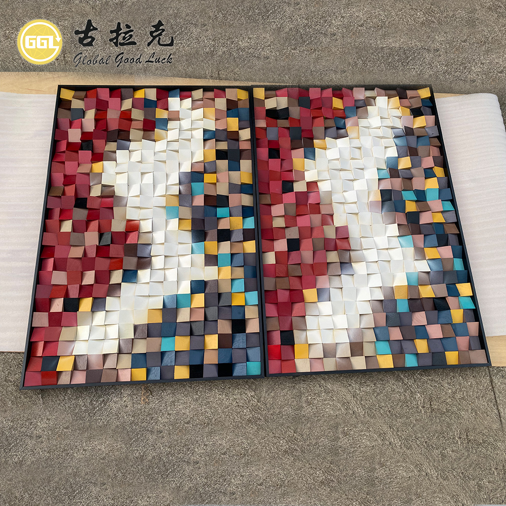 Handmade 3D Abstract Color Block Wood Mosaic Mural