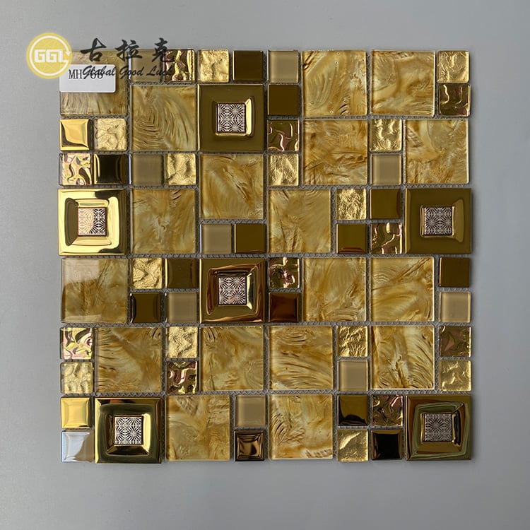 Metallmischglas Luxusgold Kristallglas Mosaikfliesen für Badezimmerwand
