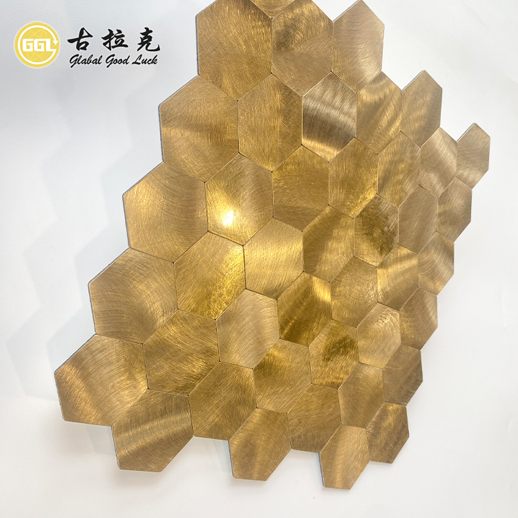 Gold Hexagon Self-Adhesive Mosaic Tile – Metallic Aluminum Composite Panel Wall Decoration