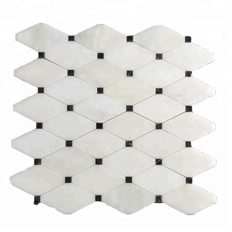 Carreau de mosaïque en marbre blanc poli à motif graphique pour la décoration des murs et sols de salle de bain ou de toilette