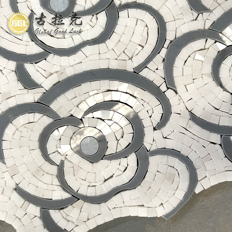 Rose Design Marmortegl Vatret med Waterjet Mosaic Indendørs Gulv eller Vægstejl