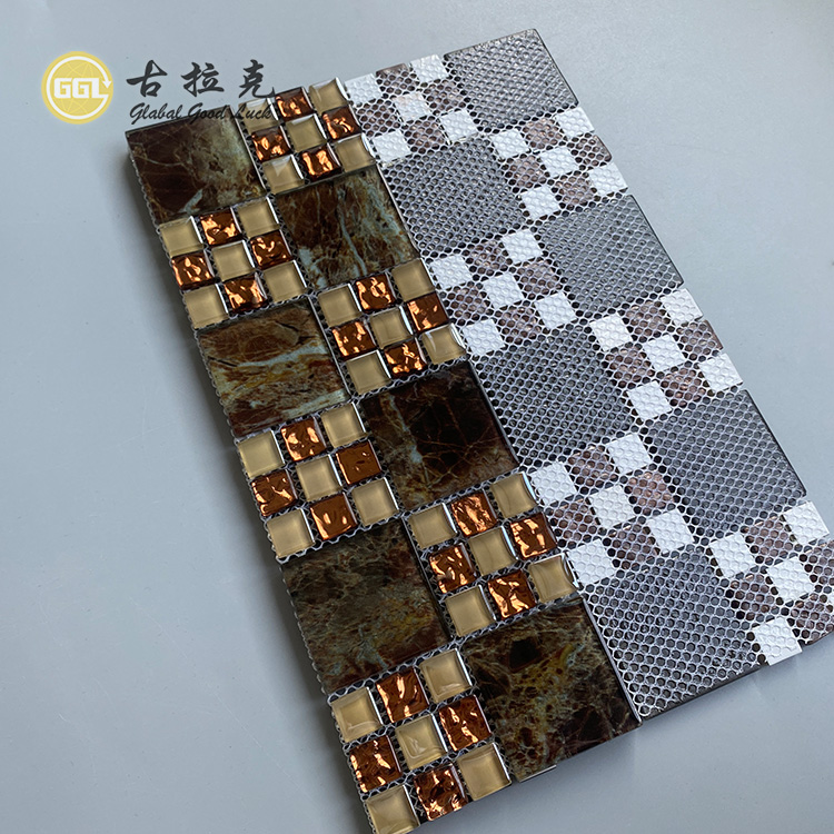 Vintage Metall-Glas-Mix Mosaikfliese Poliert Glänzend Quadratische Form Mosaik Innenarchitektur Mosaikfliese