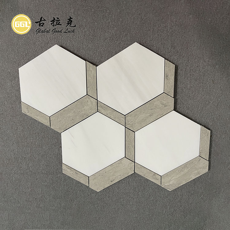 Naturalis Stilus Hexagonalis Forma Marmoris Mosaicum Pro Coquina Backsplash Tegulis