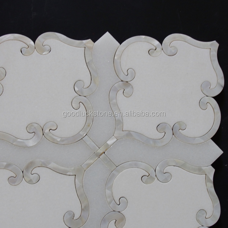 Calidad Superior Mármol Blanco Forma de Flor Piedra Mix Concha Mosaico Inteerior Decoración