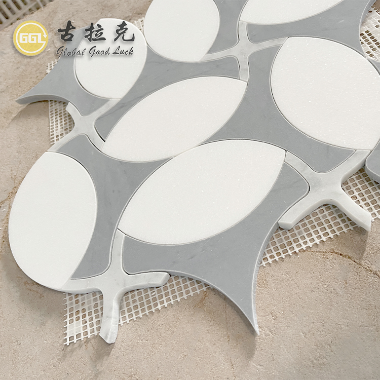 Interior Wall Floor Decorative Tile White and Gray Marble Mosaic Tile
