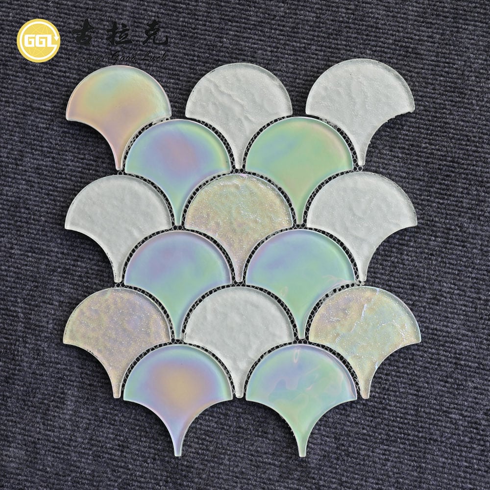 Iridescent Fish Scale Crystal Glass Mosaic Tiles for Swimming Pools & Walls