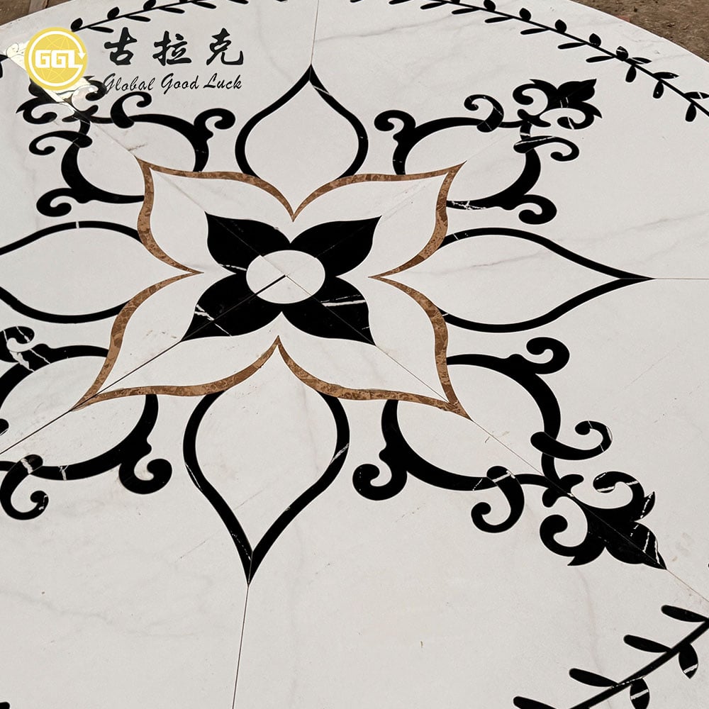 Porcelain Waterjet Medallion | Custom Decorative Floor Mosaic