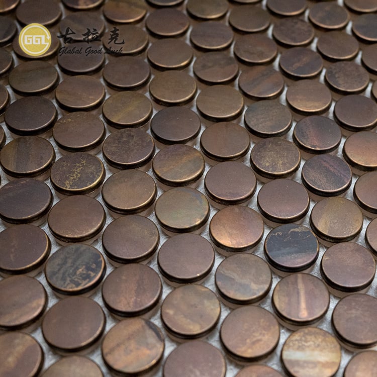 Penny Ronde Metaal Mosaïek Vlekvrye Staal Koper Mosaïek Binne Buitelug Muur Dekor