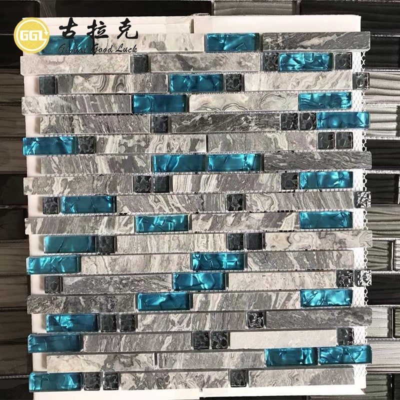 Strip Marmor Mischung Kristallglas Mosaik Wand Küche Backsplash Bad Mosaikfliese