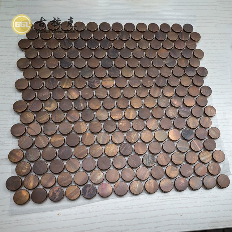 Penny Ronde Metaal Mosaïek Vlekvrye Staal Koper Mosaïek Binne Buitelug Muur Dekor