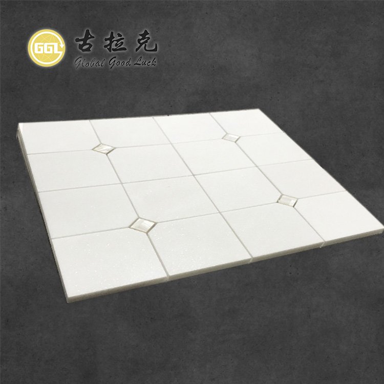 Square Thassos White Tile Shell Inlay Waterjet Mosaic Wall Tile für Badezimmerwände