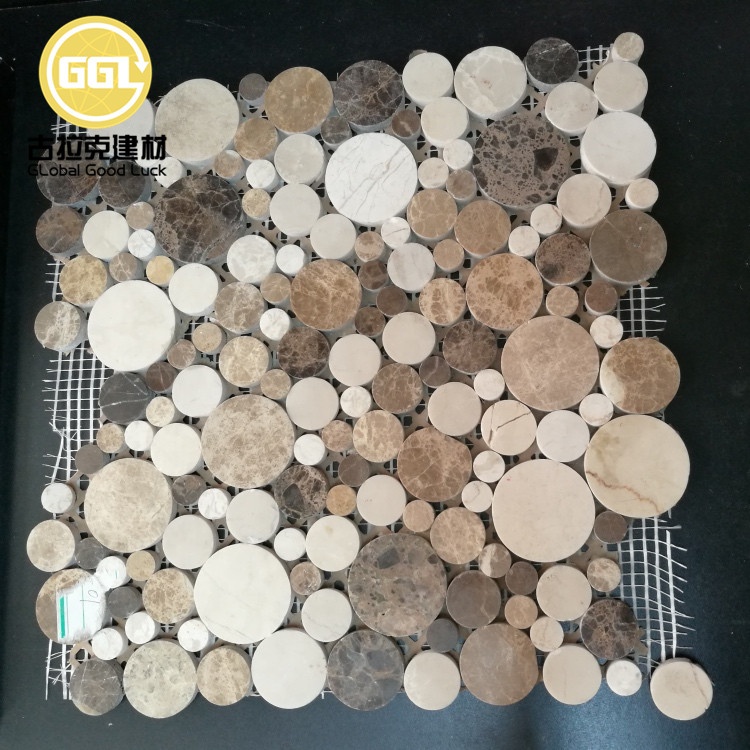 Emperador Dark Mix Light Random Penny Round Shape Mozaiková dlaždice