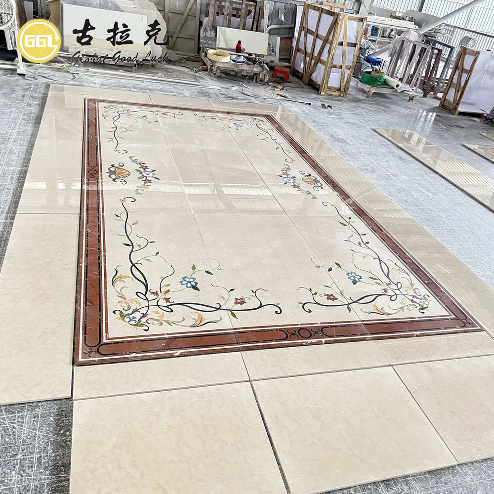 Custom Royal Botticino Marble Waterjet Floor Inlay