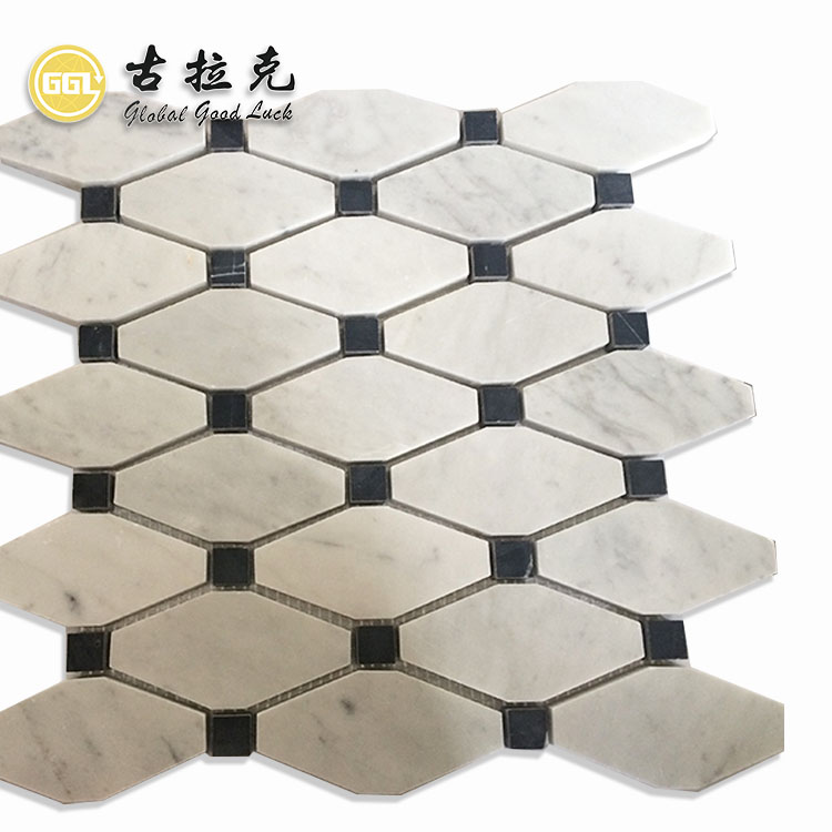 Calacatta White Mix Black Dots Marble Long Hexagon Pattern Mosaic Tile Pour Décor de Sol/Mur de Maison/Villa