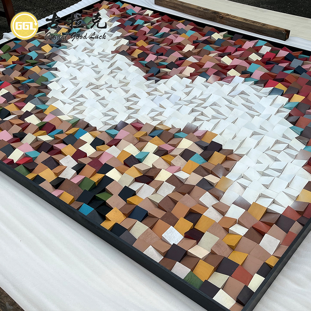 Custom 3D Multicolor Wood Mosaic Wall Art