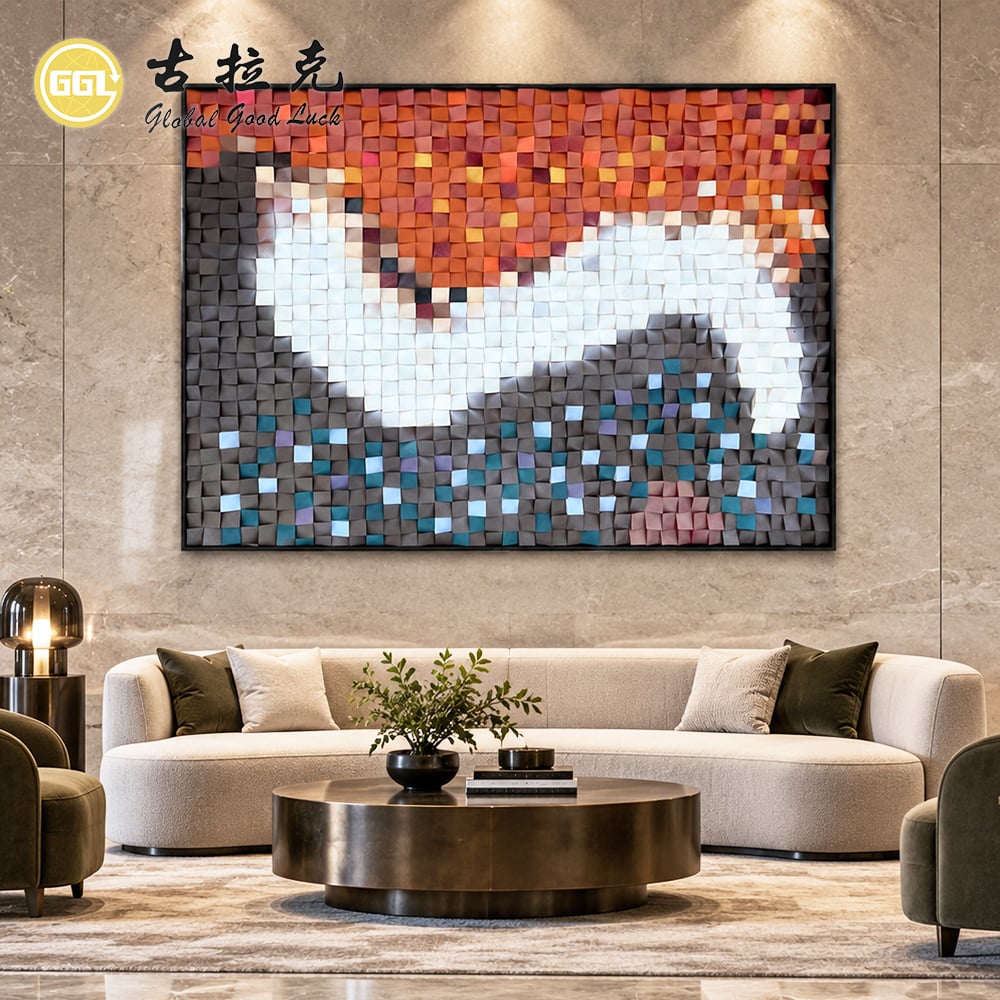 Custom 3D Color Gradient Wood Mosaic Wall Art
