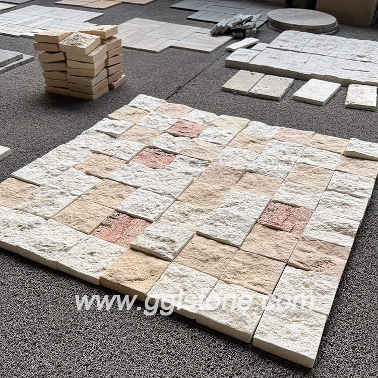 Gemischter Kalkstein und Travertin für Wandverkleidungen – natürliche weiße, beige und rote Steinverkleidung