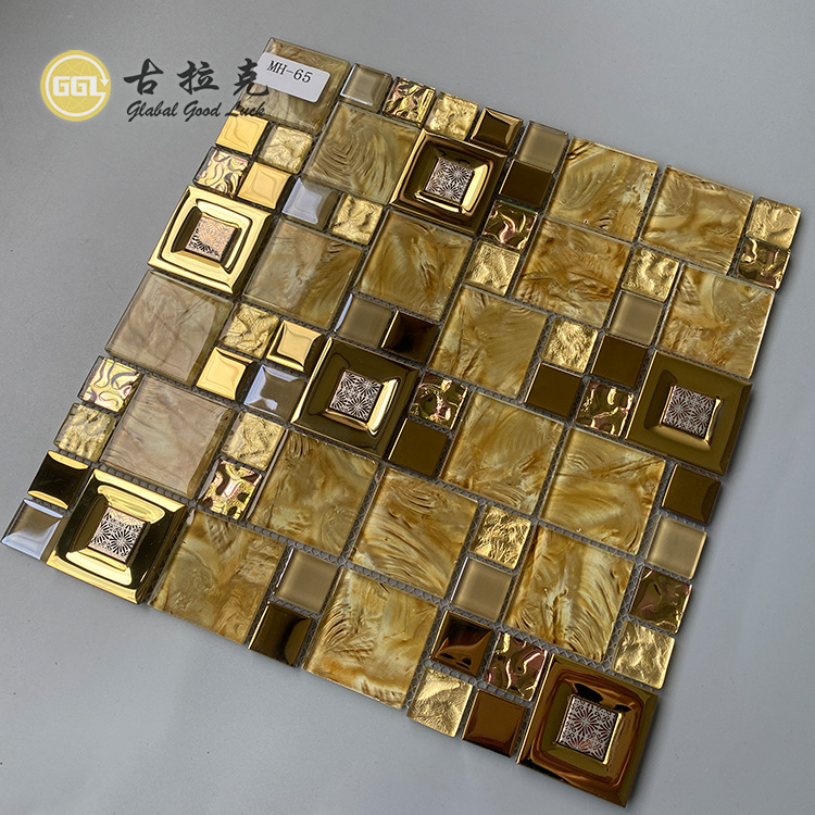Metallmischglas Luxusgold Kristallglas Mosaikfliesen für Badezimmerwand