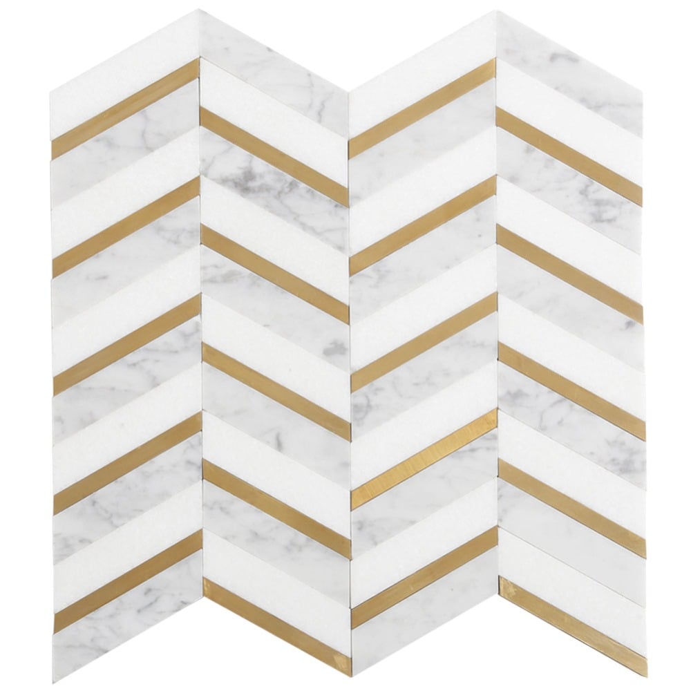 Naturweißer Marmor Mix Messing Chevron Marmor Mosaikfliese
