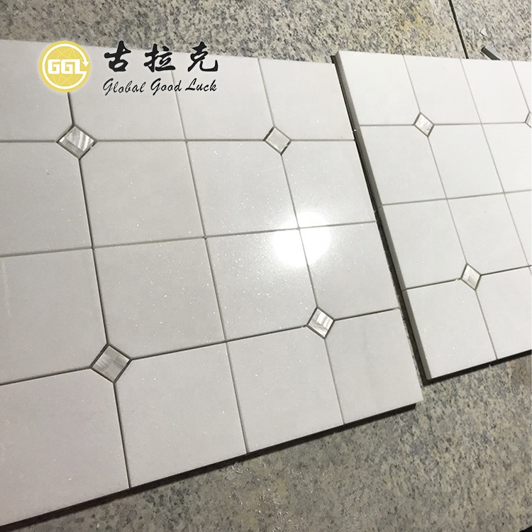 Square Thassos White Tile Shell Inlay Waterjet Mosaic Wall Tile für Badezimmerwände