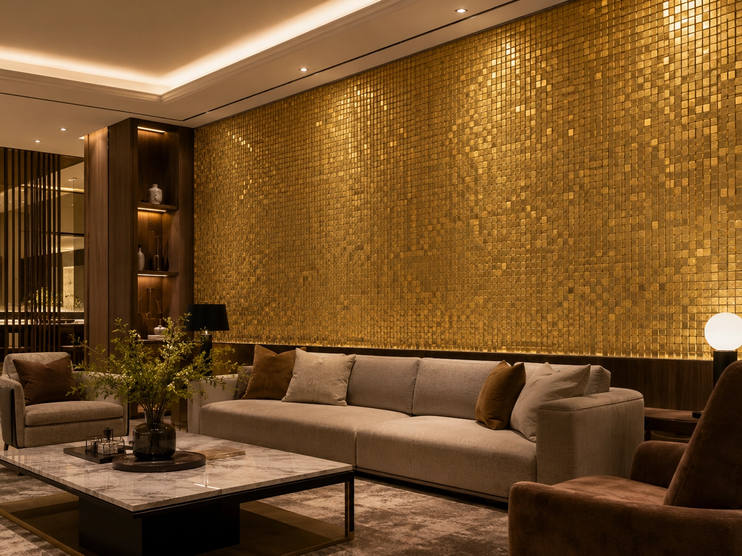 Golden mosaic tiles for modern interior wall decoration.webp
