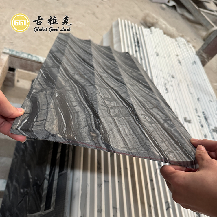 Gạch Mosaic Đá Cẩm Thạch Bề Mặt Sóng Bóng Đen Gỗ