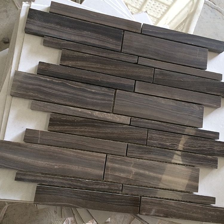 Tíleanna Mosaicí Marble Black Random Strip Do Chomharthaíocht Baile nó Oifige a Chur Chun Cinn Tíleanna Balla agus Urláir an Seomra Folctha