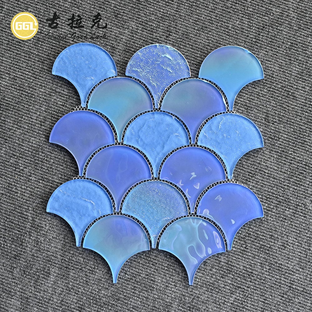Iridescent Fish Scale Crystal Glass Mosaic Tiles for Swimming Pools & Walls