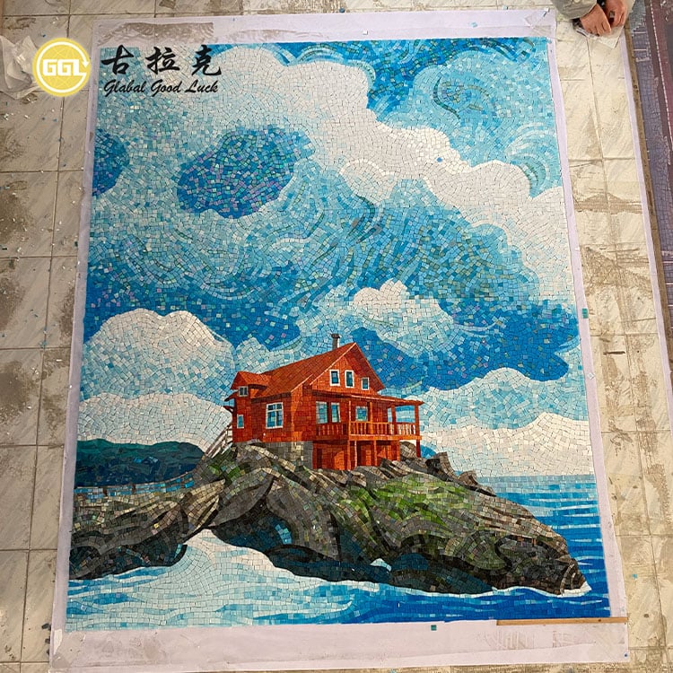 Padrão Sob Encomenda Feito à Mão Vidro Arte Mural Mosaico Ladrilho Decoração Interna